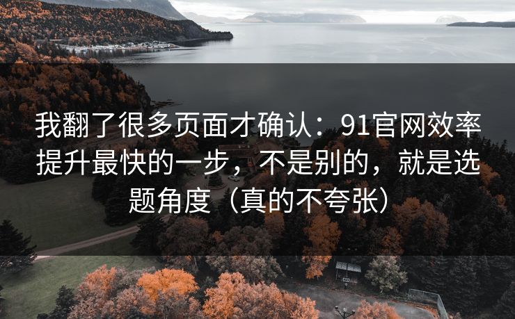 我翻了很多页面才确认：91官网效率提升最快的一步，不是别的，就是选题角度（真的不夸张）